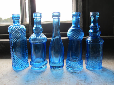 Miniature Blue Glass Bottles